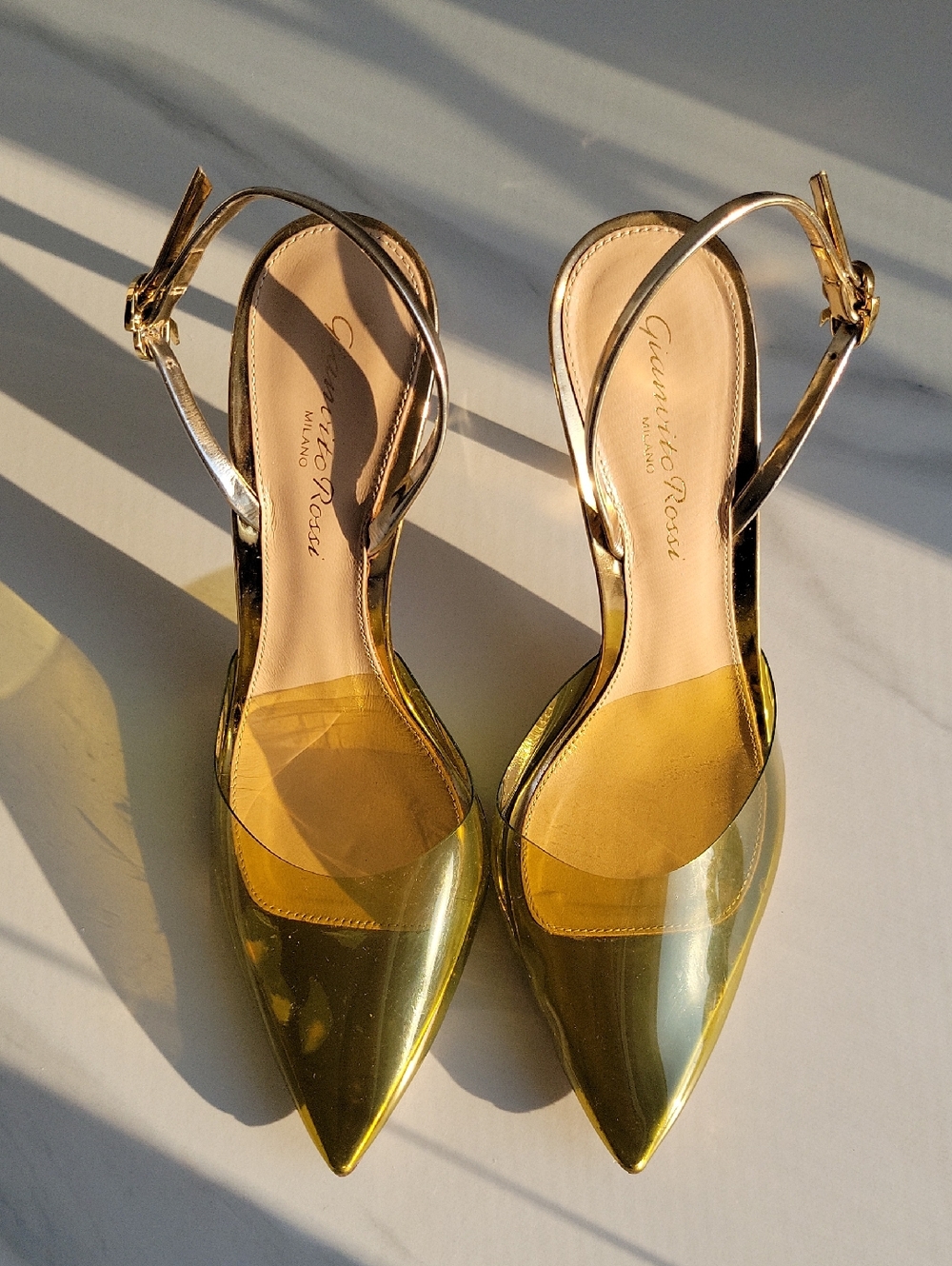 Gianvito Rossi Pointed Toe Yellow Transparent Slingback Pumps - Picture 5 of 16